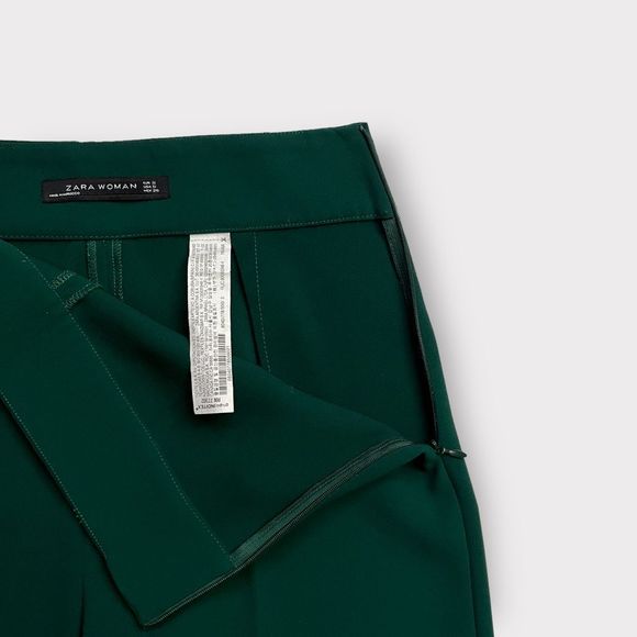 Zara High Waist Wide Leg Culottes Small Green Womens High Rise Cropped Pants - Picture 2 of 8